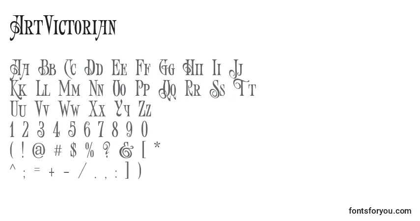 Czcionka ArtVictorian – alfabet, cyfry, specjalne znaki