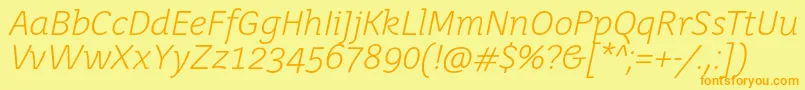フォントJuvenislightItalic – オレンジの文字が黄色の背景にあります。