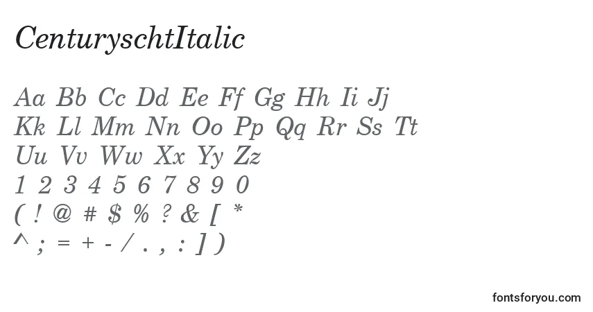 A fonte CenturyschtItalic – alfabeto, números, caracteres especiais
