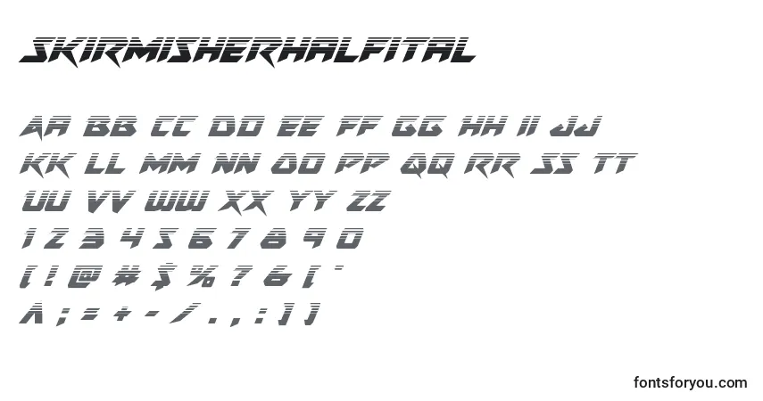 Skirmisherhalfital font – alphabet, numbers, special characters