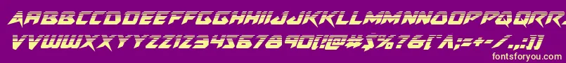 Skirmisherhalfital-Schriftart – Gelbe Schriften auf violettem Hintergrund