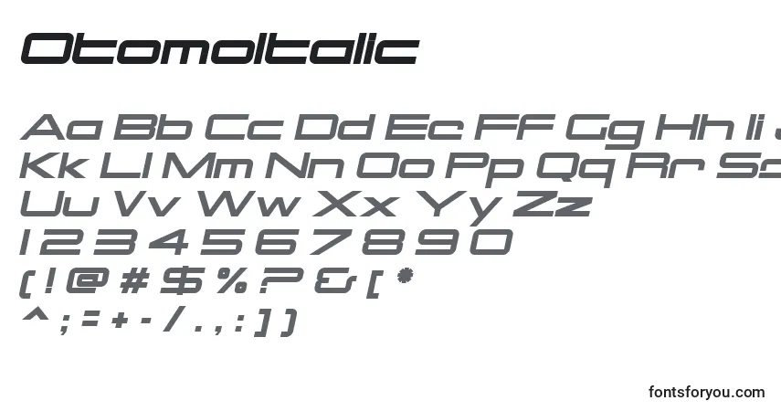 Шрифт OtomoItalic – алфавит, цифры, специальные символы