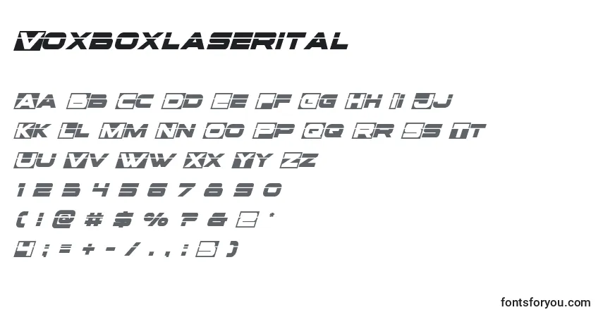 Schriftart Voxboxlaserital – Alphabet, Zahlen, spezielle Symbole