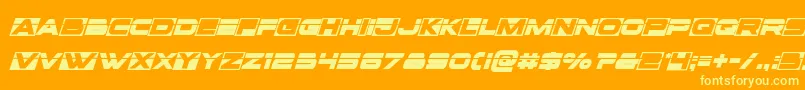Voxboxlaserital-Schriftart – Gelbe Schriften auf orangefarbenem Hintergrund
