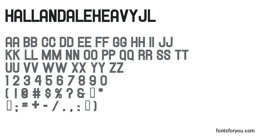 Czcionka HallandaleHeavyJl – alfabet, cyfry, specjalne znaki