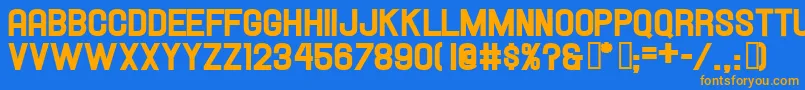 フォントHallandaleHeavyJl – オレンジ色の文字が青い背景にあります。
