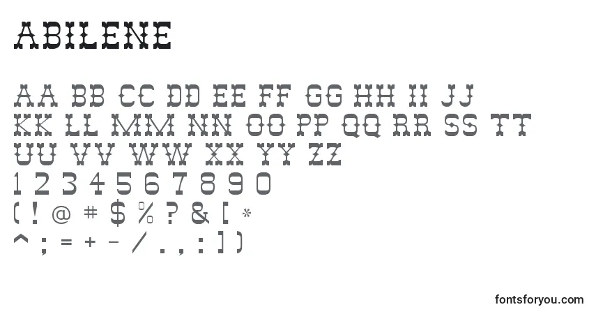 Czcionka Abilene – alfabet, cyfry, specjalne znaki