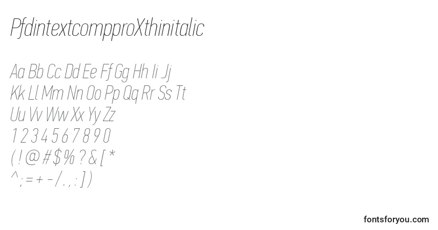 Fuente PfdintextcompproXthinitalic - alfabeto, números, caracteres especiales