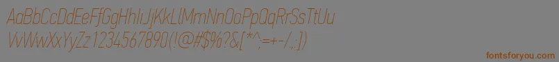 フォントPfdintextcompproXthinitalic – 茶色の文字が灰色の背景にあります。