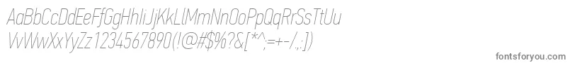 フォントPfdintextcompproXthinitalic – 白い背景に灰色の文字