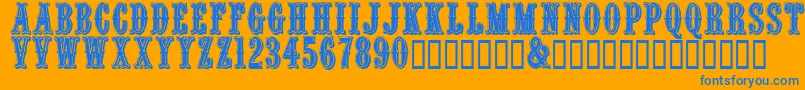 Quentincaps-Schriftart – Blaue Schriften auf orangefarbenem Hintergrund