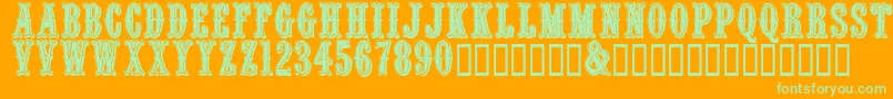 Quentincaps-Schriftart – Grüne Schriften auf orangefarbenem Hintergrund