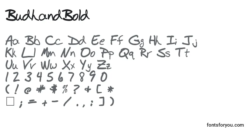 A fonte BudhandBold – alfabeto, números, caracteres especiais