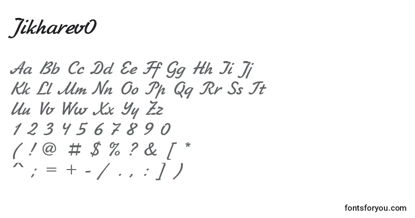 Czcionka Jikharev0 – alfabet, cyfry, specjalne znaki