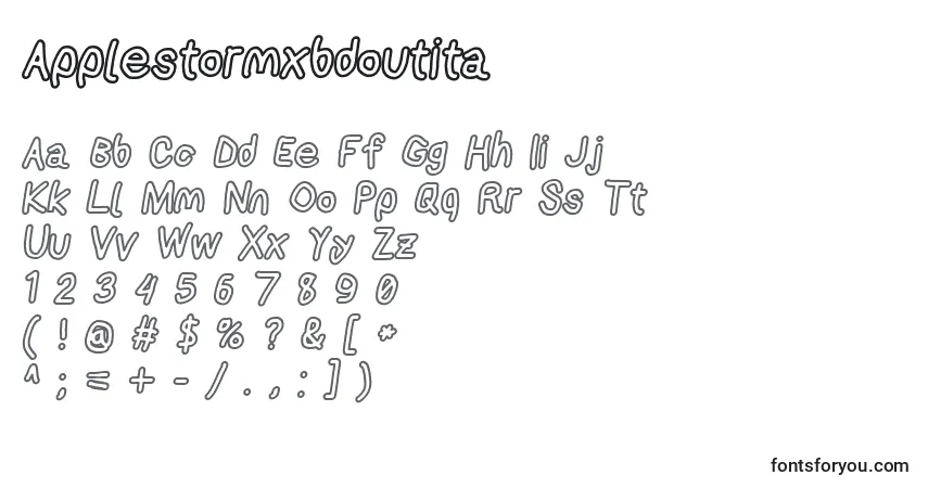 A fonte Applestormxbdoutita – alfabeto, números, caracteres especiais
