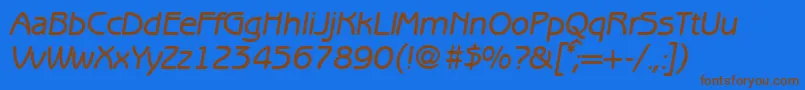フォントBenjaminsansmediumRegularitalic – 茶色の文字が青い背景にあります。