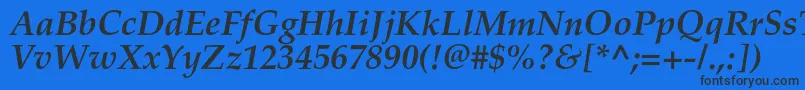 PalladiumcBolditalic-Schriftart – Schwarze Schriften auf blauem Hintergrund