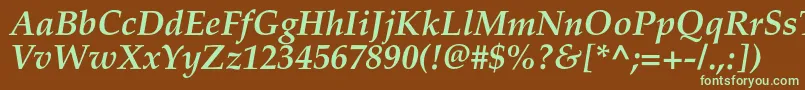 フォントPalladiumcBolditalic – 緑色の文字が茶色の背景にあります。