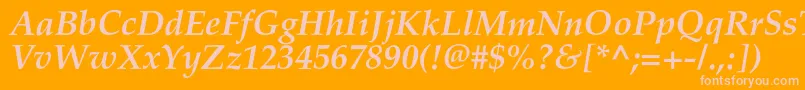 Weitere Informationen zur PalladiumcBolditalic-Schriftart PalladiumcBolditalic-Schriftart – Rosa Schriften auf orangefarbenem Hintergrund