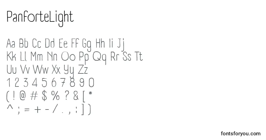 Fuente PanforteLight - alfabeto, números, caracteres especiales