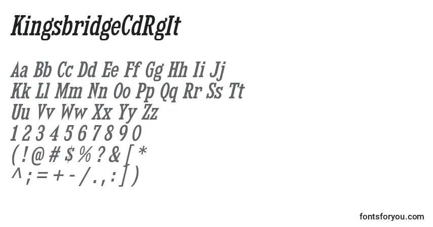 A fonte KingsbridgeCdRgIt – alfabeto, números, caracteres especiais