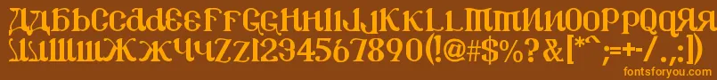 フォントCsar2 – オレンジ色の文字が茶色の背景にあります。