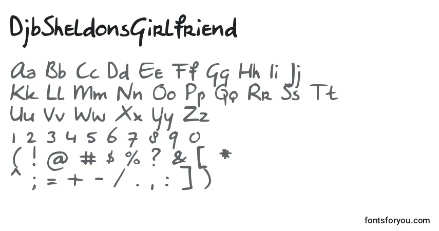 Czcionka DjbSheldonsGirlfriend – alfabet, cyfry, specjalne znaki