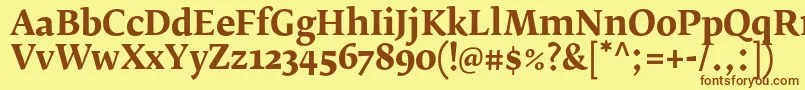 フォントFedraserifbproBold – 茶色の文字が黄色の背景にあります。