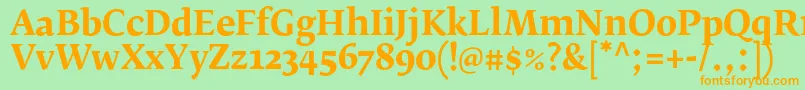 フォントFedraserifbproBold – オレンジの文字が緑の背景にあります。