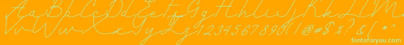 Romantic-Schriftart – Grüne Schriften auf orangefarbenem Hintergrund