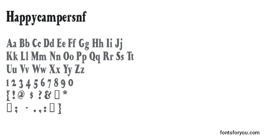 A fonte Happycampersnf (115665) – alfabeto, números, caracteres especiais