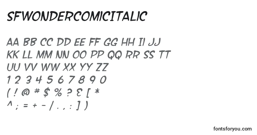 A fonte SfWonderComicItalic – alfabeto, números, caracteres especiais