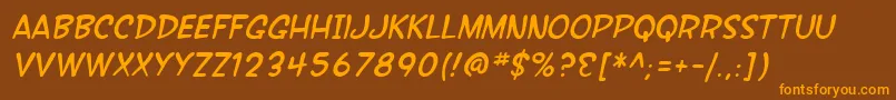 SfWonderComicItalic-Schriftart – Orangefarbene Schriften auf braunem Hintergrund
