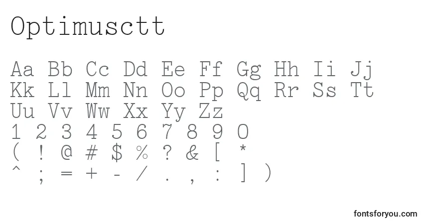 Czcionka Optimusctt – alfabet, cyfry, specjalne znaki