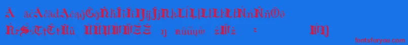 HildaSonnenscheinExtraCharacters-Schriftart – Rote Schriften auf blauem Hintergrund