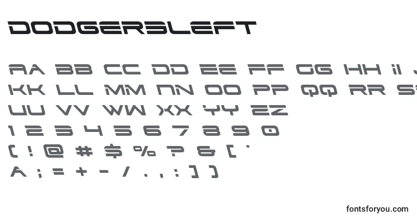 A fonte Dodger3left – alfabeto, números, caracteres especiais