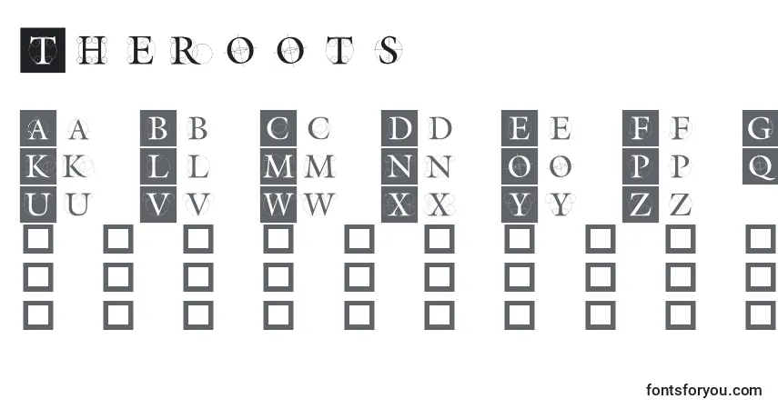 Czcionka Theroots – alfabet, cyfry, specjalne znaki