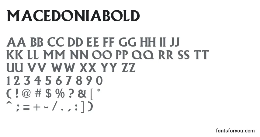 Schriftart MacedoniaBold – Alphabet, Zahlen, spezielle Symbole