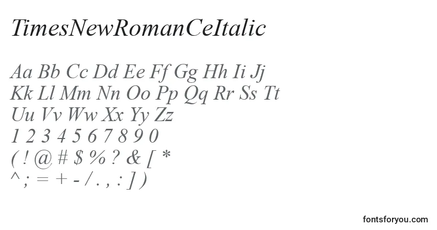Schriftart TimesNewRomanCeItalic – Alphabet, Zahlen, spezielle Symbole