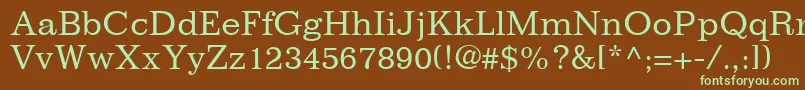 ImpressumLtRoman-fontti – vihreät fontit ruskealla taustalla