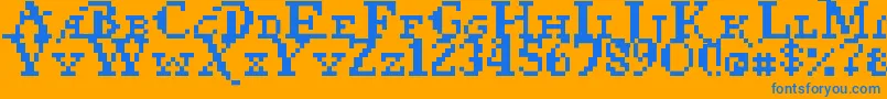 Pixel Pirate-Schriftart – Blaue Schriften auf orangefarbenem Hintergrund