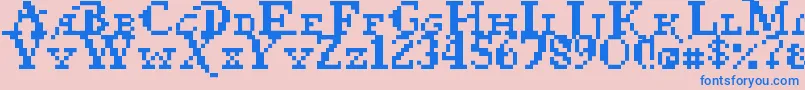 Pixel Pirate-Schriftart – Blaue Schriften auf rosa Hintergrund