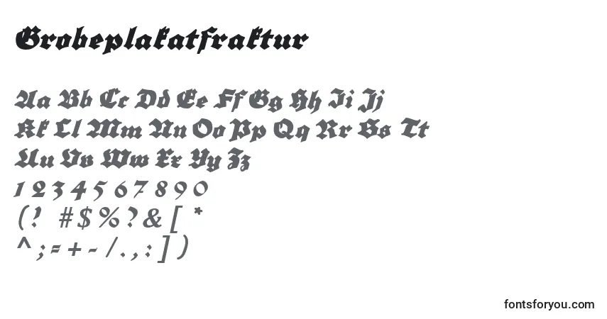Schriftart Grobeplakatfraktur – Alphabet, Zahlen, spezielle Symbole