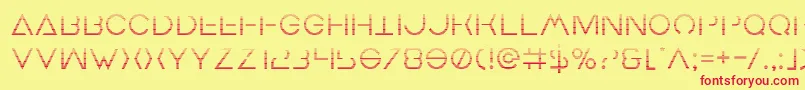 Earthorbitergrad-Schriftart – Rote Schriften auf gelbem Hintergrund