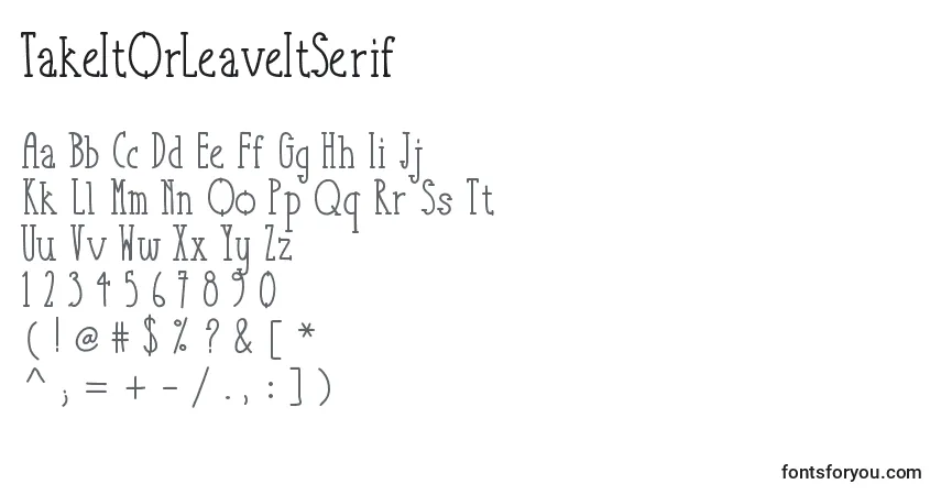 TakeItOrLeaveItSerif font – alphabet, numbers, special characters