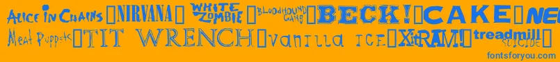 Bandnames Font – Blue Fonts on Orange Background