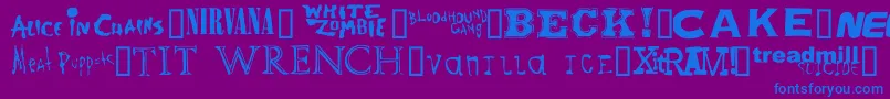 Fonte Bandnames – fontes azuis em um fundo violeta