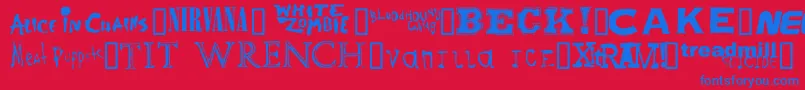 Bandnames Font – Blue Fonts on Red Background