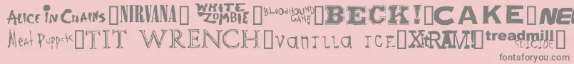 Saiba mais sobre a fonte Bandnames Fonte Bandnames – fontes cinzas em um fundo rosa