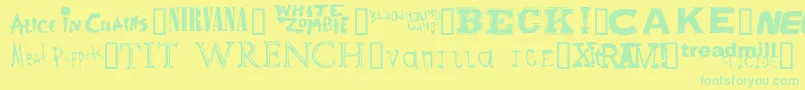 Bandnames-Schriftart – Grüne Schriften auf gelbem Hintergrund